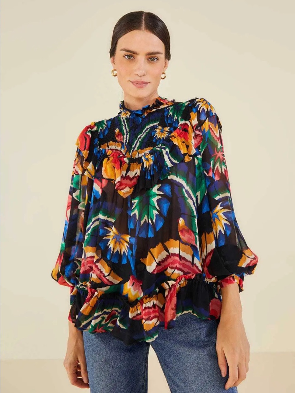 Farm Rio Black Chevron Forest Blouse Size Small NEW